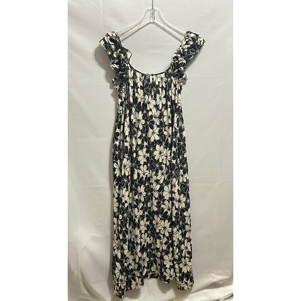 The Great Black White Floral Ruffle Maxi Dress Scoop Neck Size 1 - Small - Picture 15 of 16